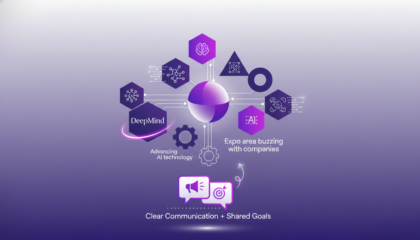 Illustration moderne de collaboration inter-entreprises, mettant en avant l'innovation et l'importance des partenariats en IA.