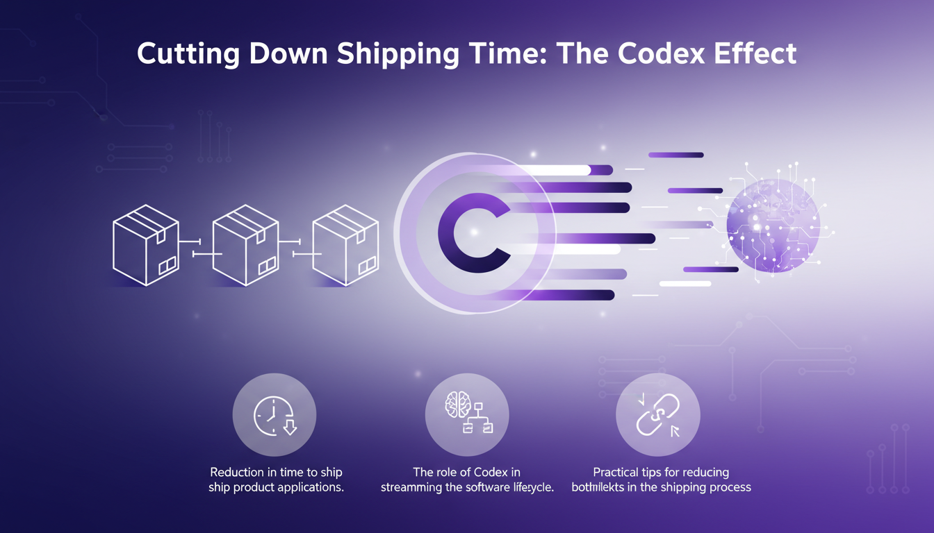 Modern illustration of reducing shipping time with Codex, highlighting AI efficiency in the software lifecycle process.
