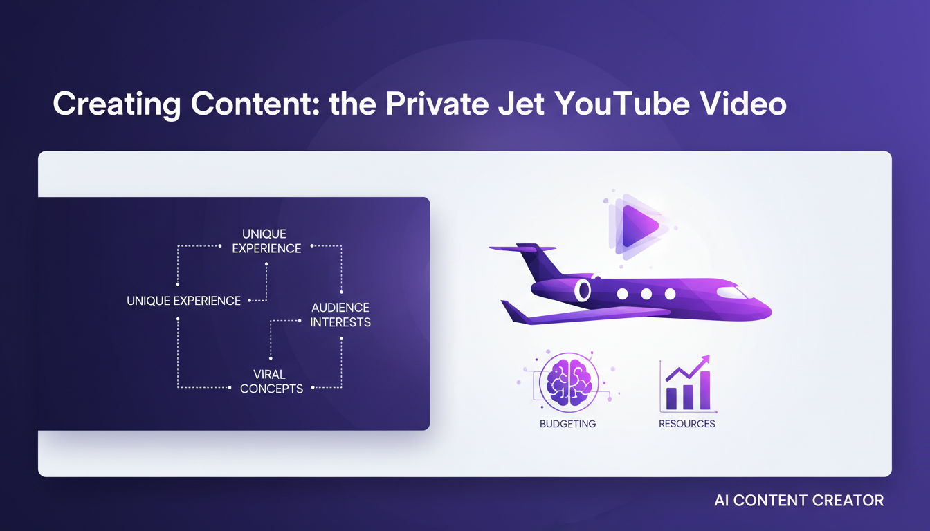 Modern illustration of creating a private jet YouTube video, highlighting planning and resource management for unique content.