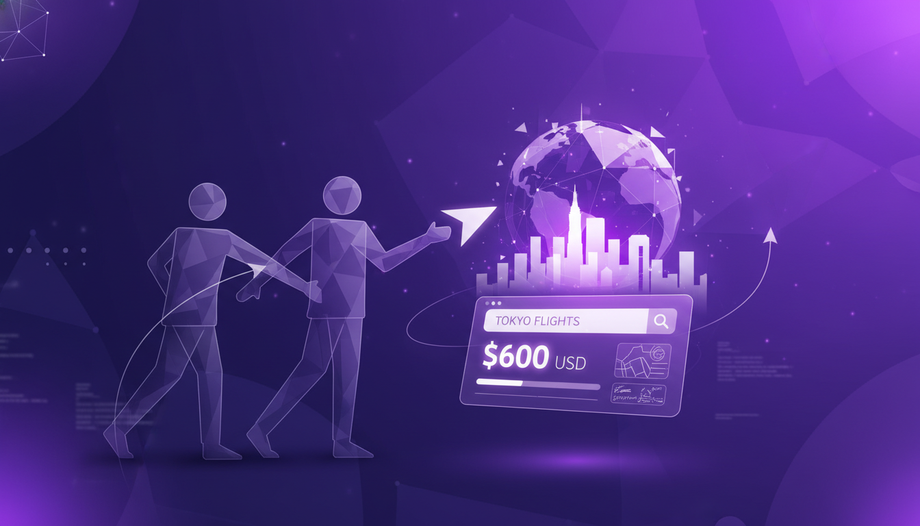 Illustration moderne de Tokyo avec formes géométriques, évoquant le désir de voyager, planifier un voyage et retrouver des amis.