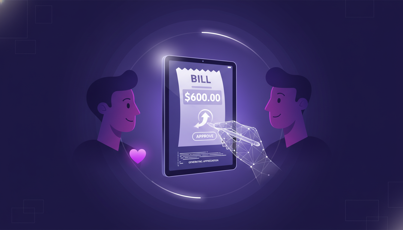 Illustration moderne minimaliste montrant une action de générosité avec un pourboire de 600$, utilisant des formes géométriques et des dégradés.