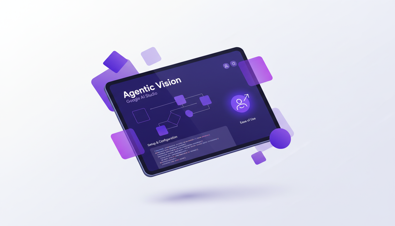 Modern illustration showcasing Agentic Vision in Google AI Studio, highlighting user interface and ease of use in a professional setup.