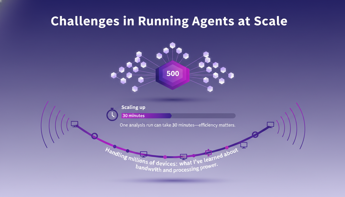 Illustration moderne sur les défis de l'exécution d'agents à grande échelle, mettant en avant l'efficacité et la gestion de la bande passante.