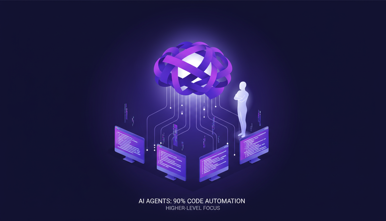 Illustration moderne de l'IA écrivant 90% de mon code, mettant en avant l'efficacité et l'innovation des agents IA en programmation.