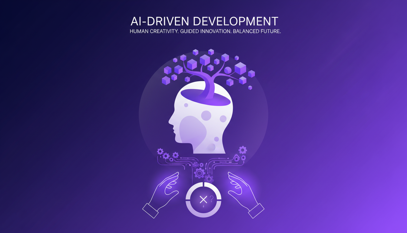 Modern illustration of AI-driven development with geometric shapes and gradients, symbolizing the technological future.