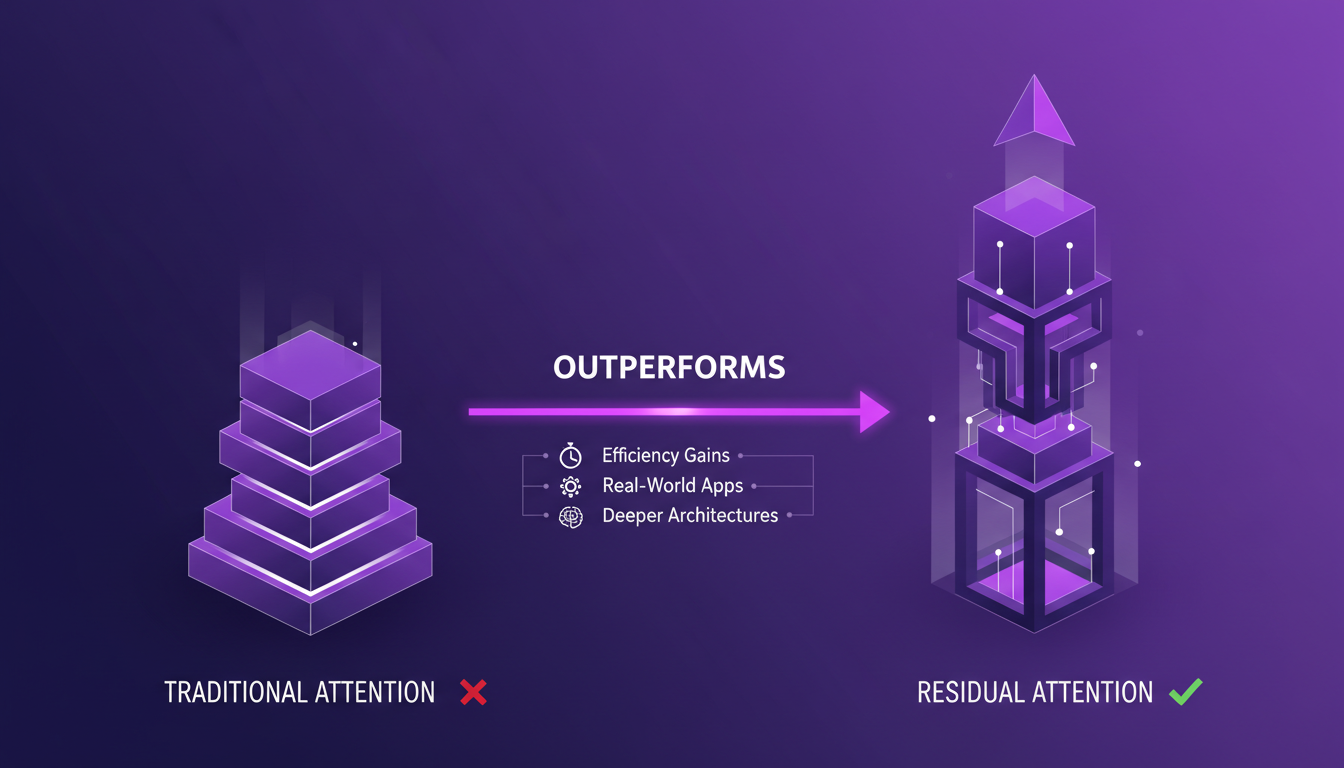 Modern illustration comparing traditional and residual attention models, highlighting efficiency and innovation in AI.