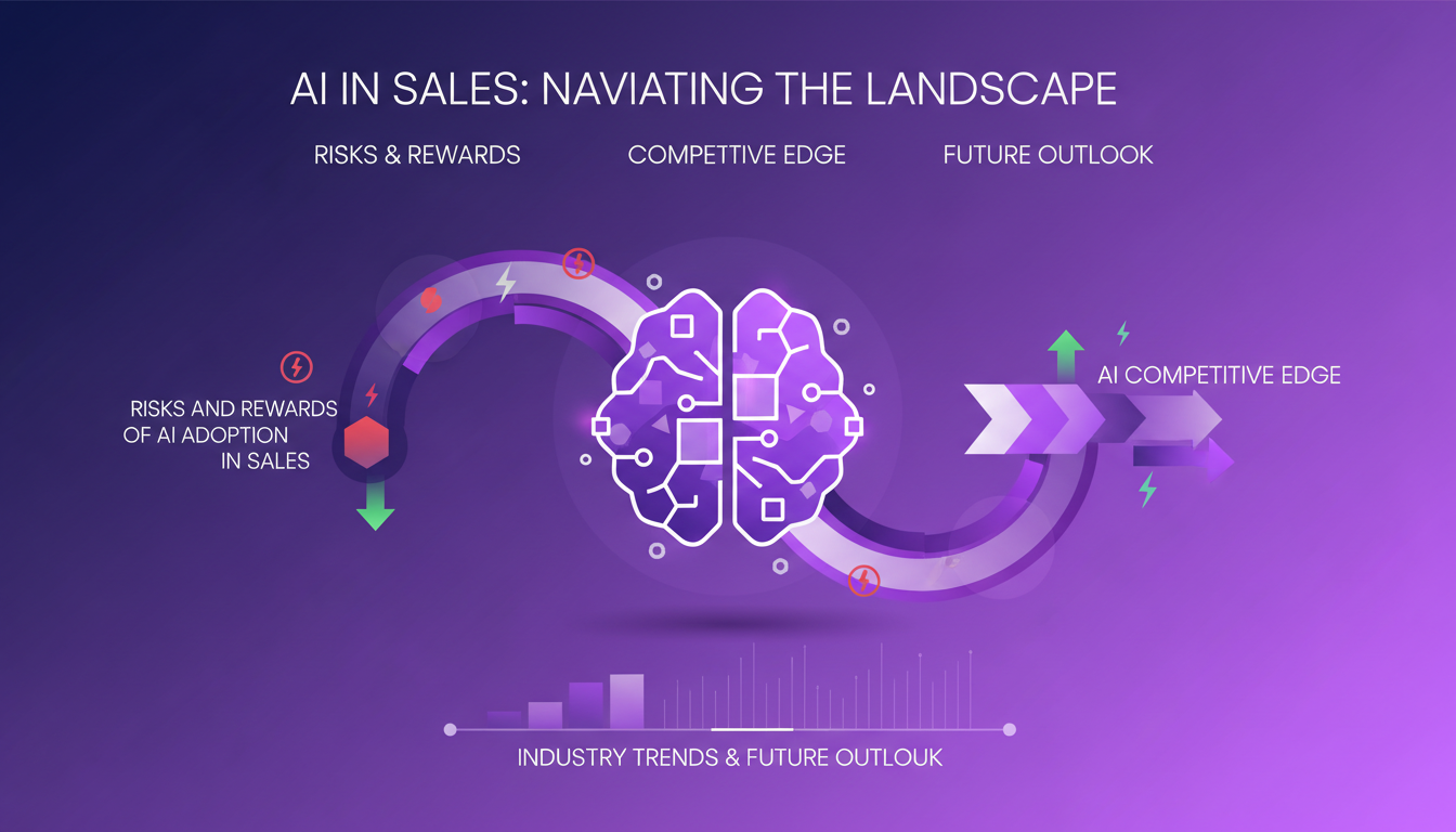 Modern illustration of AI adoption in sales with geometric shapes and gradients, highlighting competitive edge and industry trends.