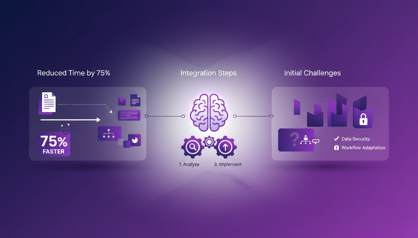 Modern illustration of AI integration in legal reviews, featuring geometric shapes and indigo-violet gradients, symbolizing innovation.
