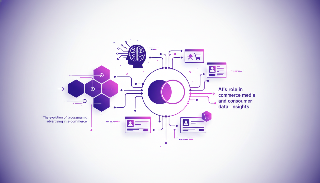 Illustration moderne sur le média commerce et expériences personnalisées, mettant en avant les solutions Mastercard et l'IA.