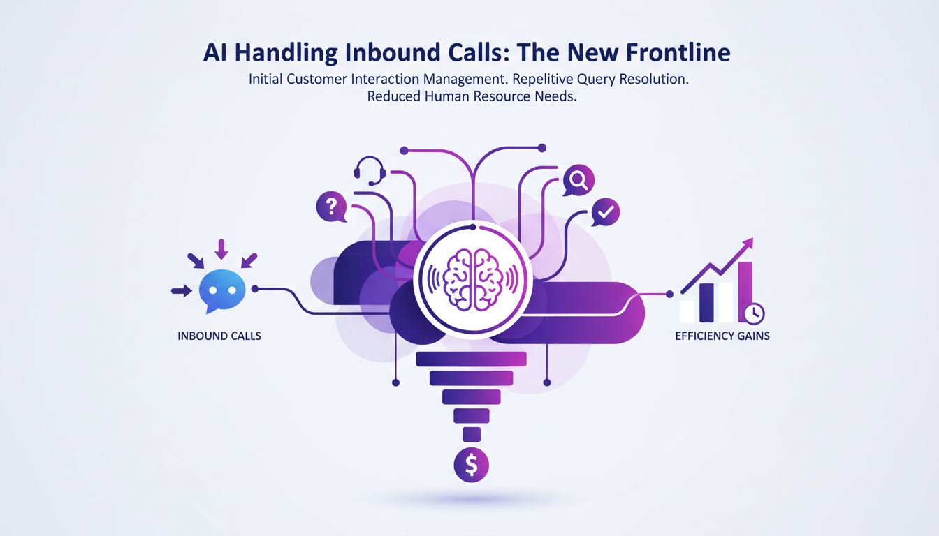 Modern illustration of AI handling inbound calls, showcasing efficiency and innovation in managing customer interactions.