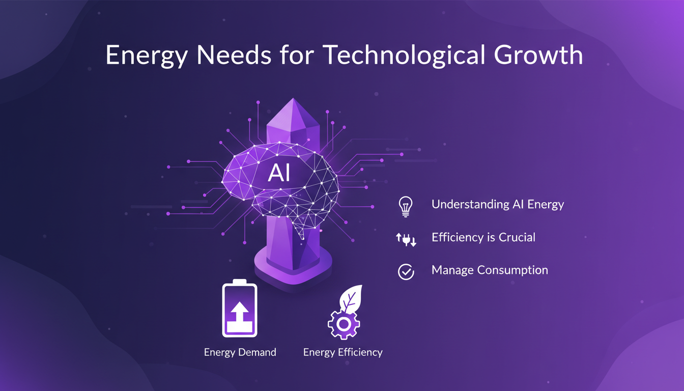 Illustration moderne de la croissance technologique, mettant en avant les besoins énergétiques de l'IA avec des formes géométriques et des dégradés subtils.