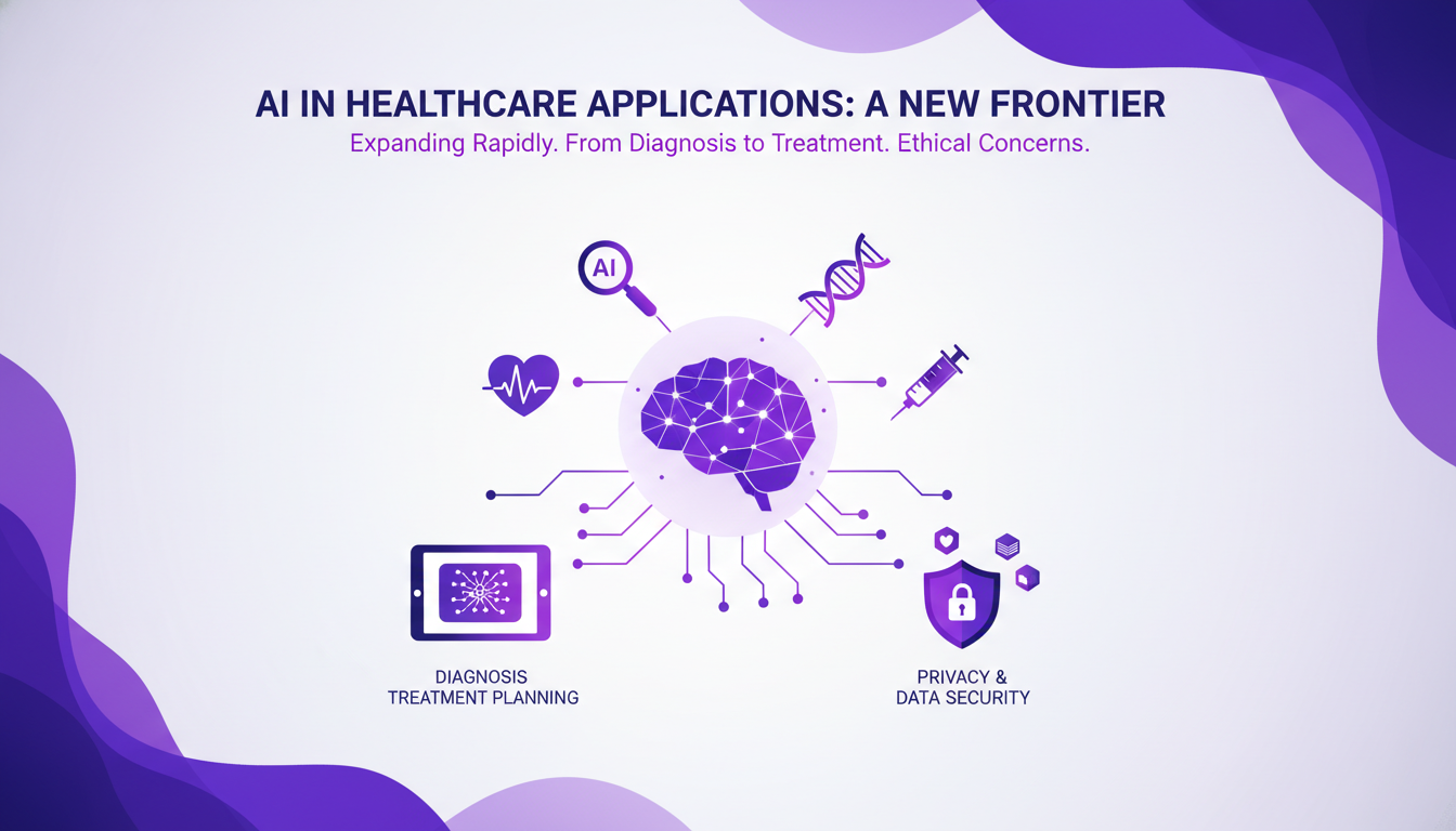 Illustration moderne montrant l'application de l'IA en santé, avec des formes géométriques et des dégradés, soulignant l'innovation.