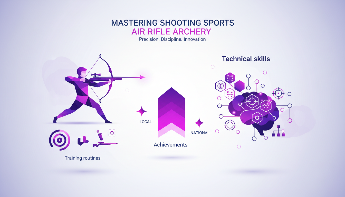 Modern illustration of mastering shooting sports and air rifle archery, highlighting equipment and technical skills in a minimalist style.