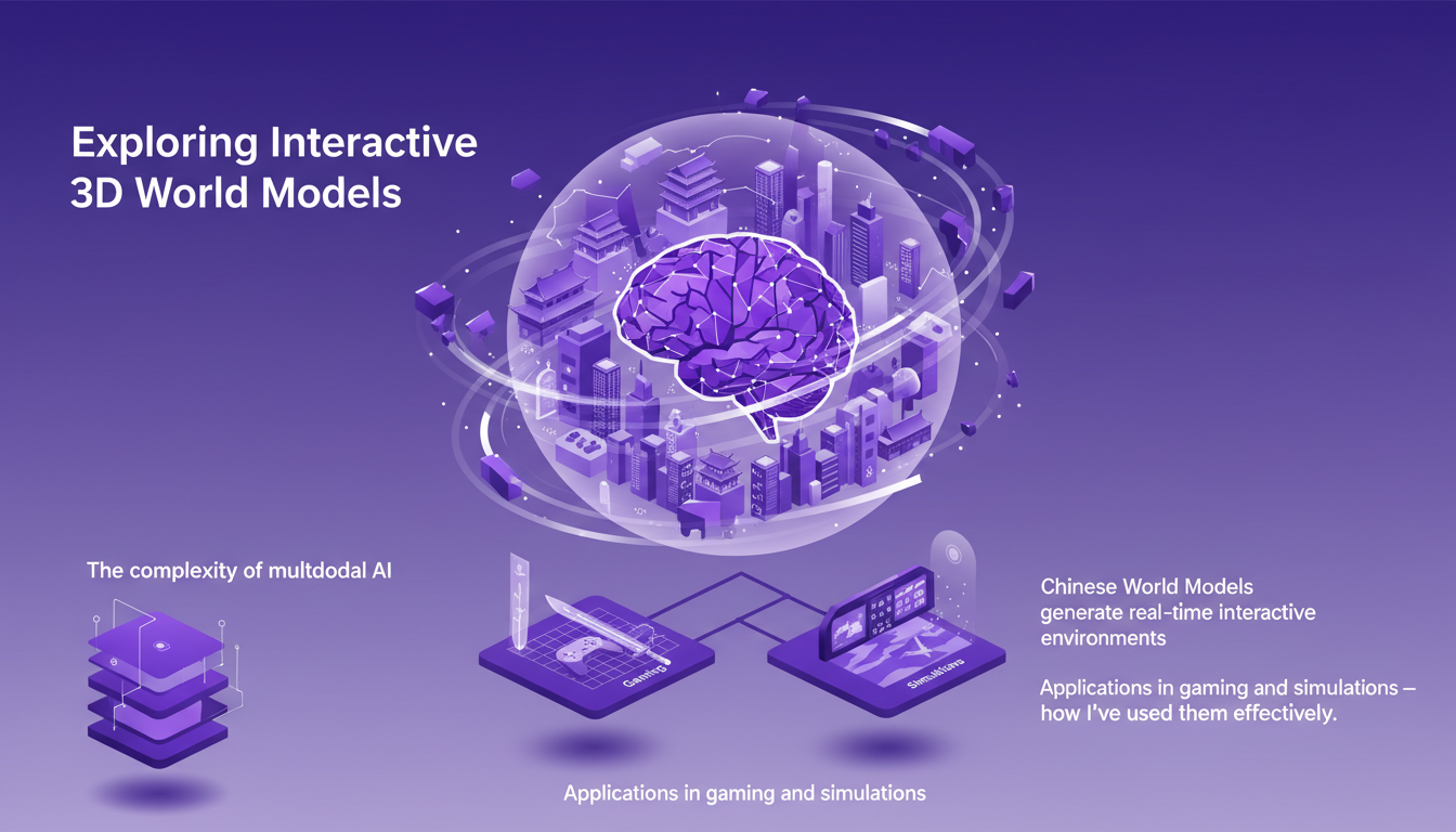 Modern minimalist illustration of interactive 3D world models, showcasing gaming and simulation applications with geometric shapes.