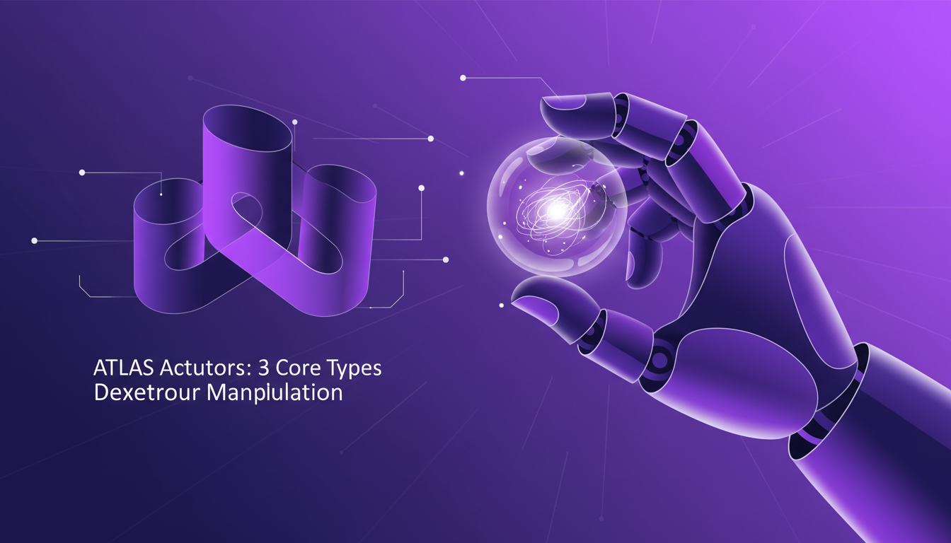 Illustration moderne d'actionneurs haute performance et manipulation adroite avec couleurs indigo et violet, style minimaliste.