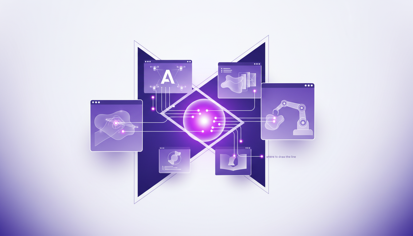 Illustration moderne de l'IA dans la créativité et productivité, montrant des agents IA améliorant les processus de design avec Autodesk.