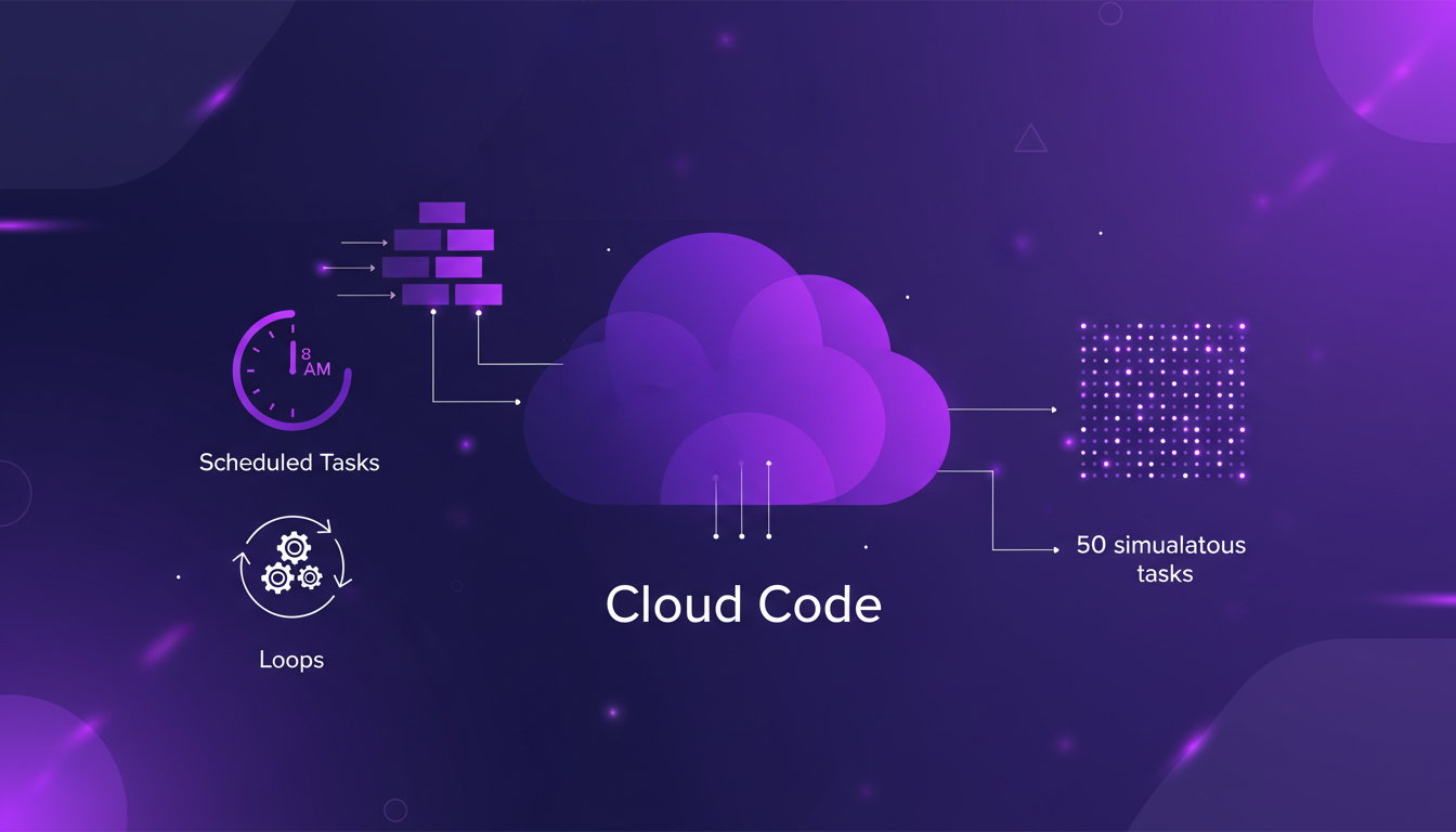 Modern illustration of scheduled tasks and loops in cloud code, highlighting efficient process management and simultaneous task execution.