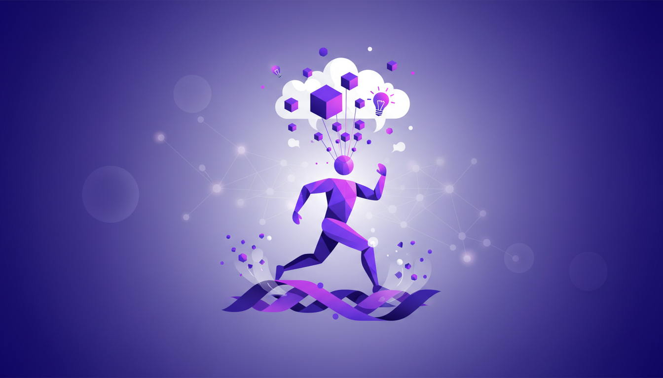 Illustration moderne montrant la clarté mentale grâce à l'exercice, avec des formes géométriques et des dégradés violets.