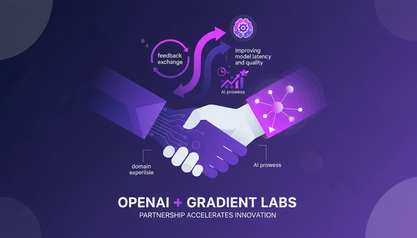 Modern illustration of OpenAI and Gradient Labs partnership, highlighting AI innovation with expertise and improved latency.