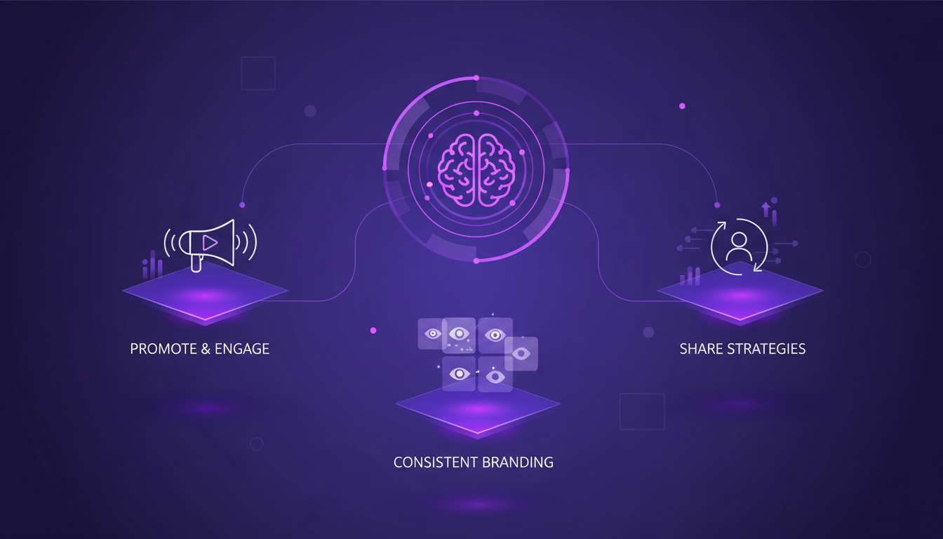 Illustration moderne et professionnelle sur la construction d'une marque personnelle via les réseaux sociaux, avec des dégradés indigo et violet.