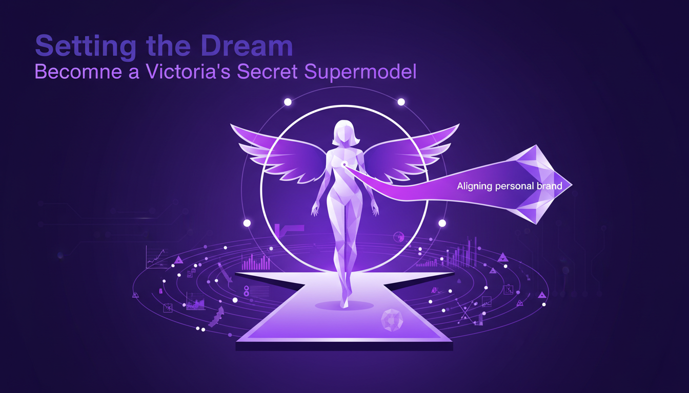 Modern minimalist illustration of a Victoria's Secret model in violet, symbolizing the dream of becoming a top model