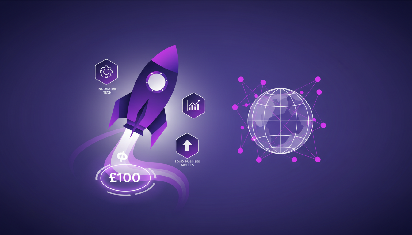 Modern illustration of investing in aerospace with a £100 offer, highlighting innovative technology and solid business models.