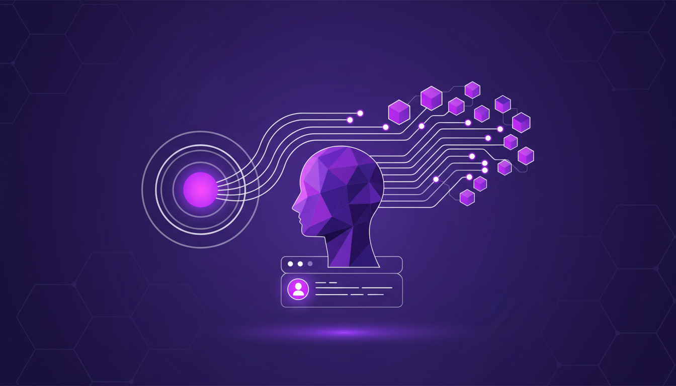 Illustration moderne minimaliste d'un fan unique, fondation de la célébrité, avec des formes géométriques indigo et violet.