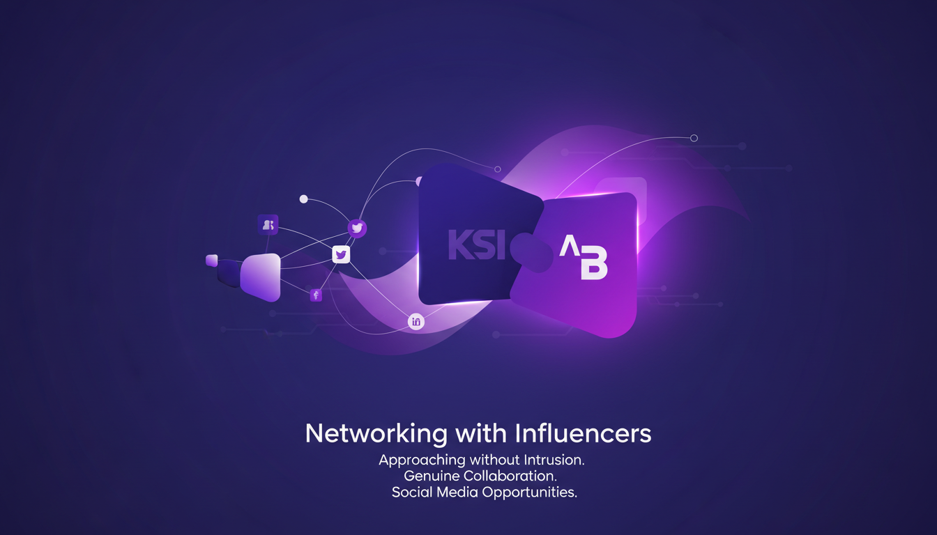 Illustration moderne de réseautage avec KSI et Beta Squad, utilisant les médias sociaux pour des collaborations authentiques.