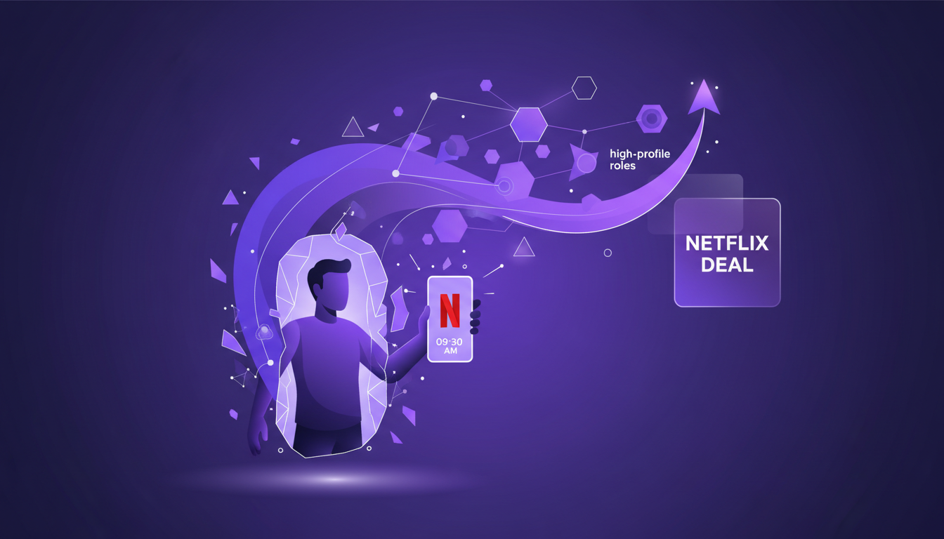 Modern minimalist illustration of Freddy receiving the Netflix call at 9:30 AM, symbolizing his breakthrough in acting career.