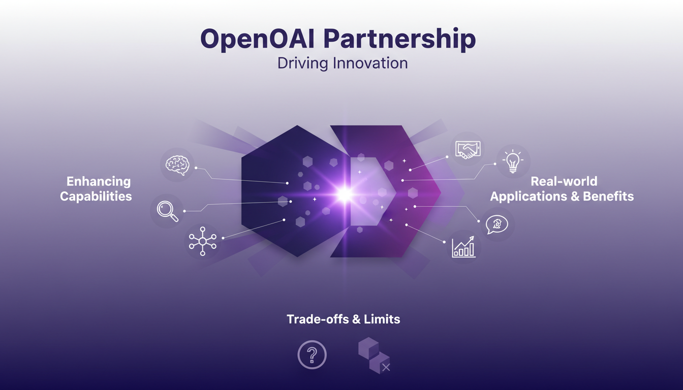 Modern illustration depicting OpenAI partnership, highlighting innovation and real-world AI applications and benefits.