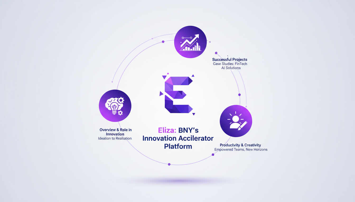 Modern illustration of BNY's Eliza platform with geometric shapes and gradients, symbolizing innovation and productivity.
