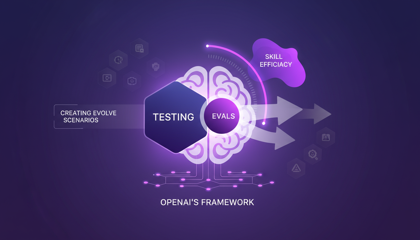 Modern illustration of skill evaluation with geometric shapes and gradients, showcasing AI testing efficacy.