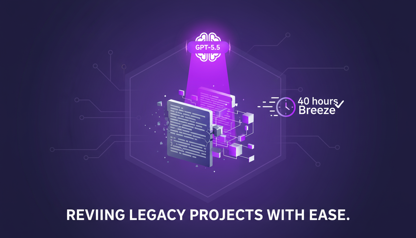 Illustration moderne de la renaissance de projets anciens avec GPT-5.5, montrant l'IA facilitant la mise à jour de vieux codes.