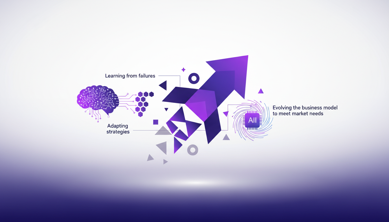 Modern illustration of business model evolution with geometric shapes, symbolizing adaptation to change in AI technology.