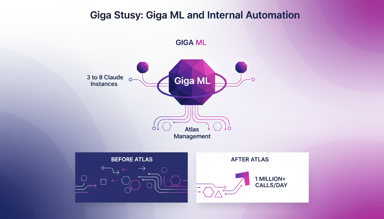 Modern illustration of Giga ML case study on internal automation, showcasing Atlas's impact on managing Claude instances effectively.