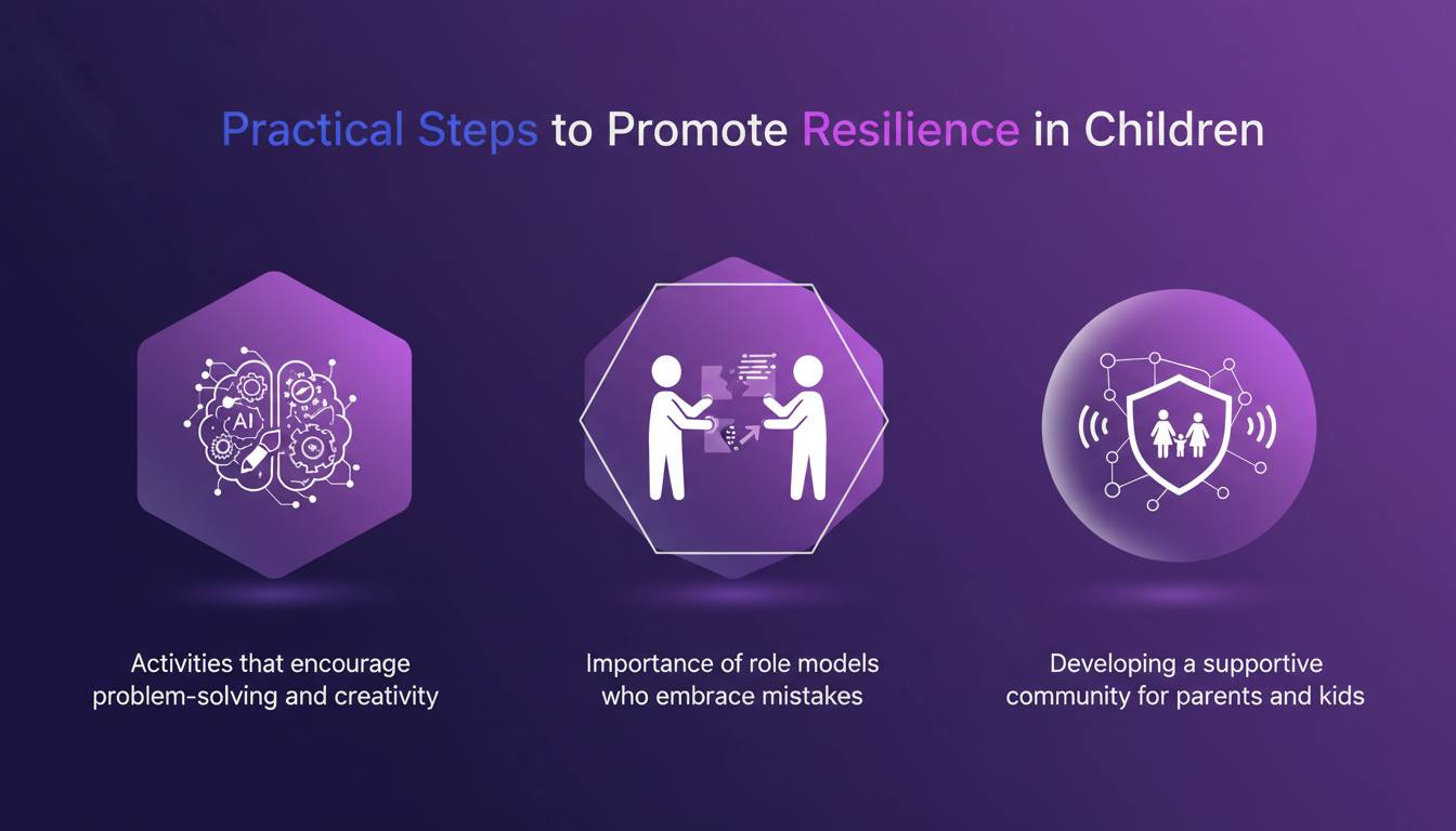 Modern illustration on children's resilience with geometric shapes, highlighting problem-solving and creativity.