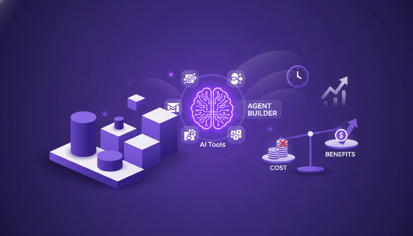 Modern illustration depicting AI's role in boosting productivity with tools like Agent Builder, enhancing efficiency and reducing mundane tasks.