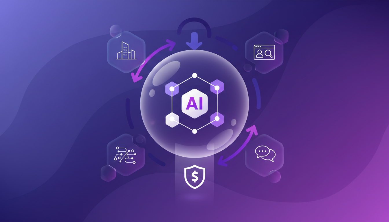 Modern illustration of AI assistant tested in real-world scenarios, iterating from feedback, resource efficiency, minimalist style.