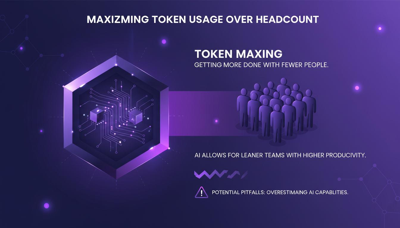 Illustration moderne minimaliste de l'optimisation de l'utilisation des tokens avec l'IA, montrant des formes géométriques et un dégradé indigo-violet.