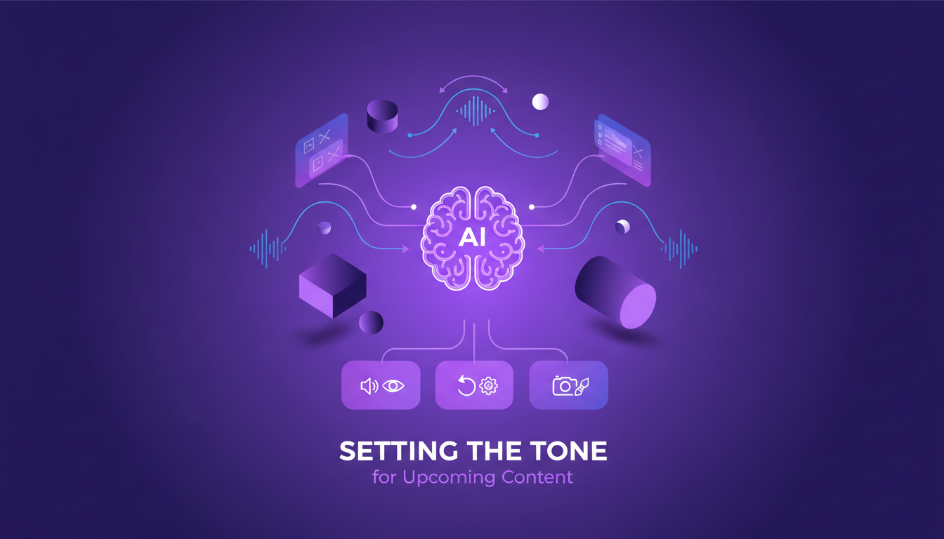 Modern minimalist illustration with geometric shapes and gradients, highlighting visual and auditory cues for setting content tone.