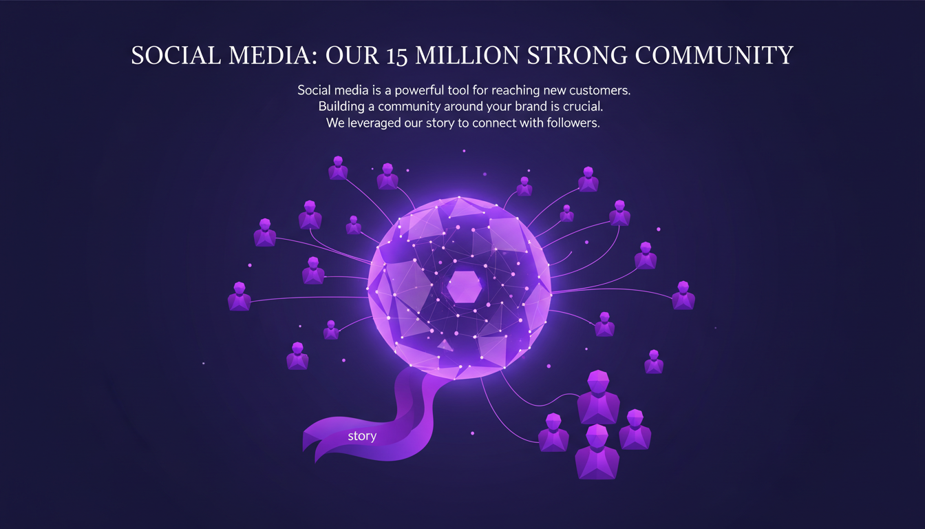 Modern social media illustration, 15 million community, AI technology, indigo and violet, geometric shapes.
