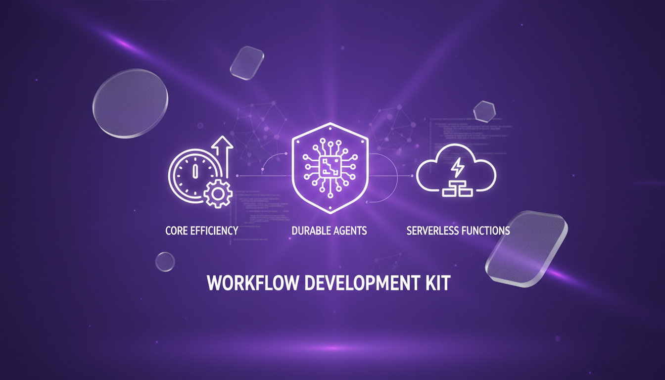 Modern illustration of Workflow Development Kit features with geometric shapes and gradients, symbolizing efficiency.