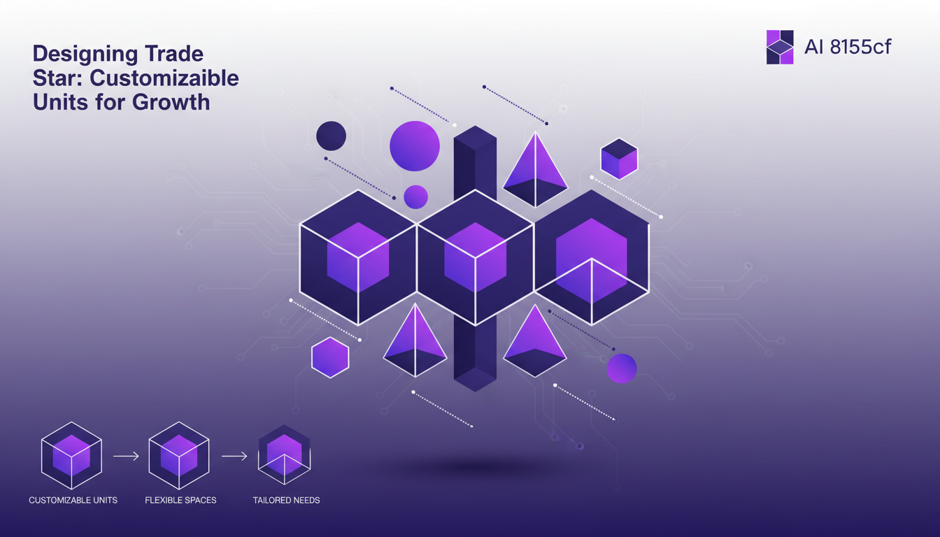 Modern minimalist illustration of Trade Star, showcasing customizable units for growth with geometric shapes and gradient overlays.