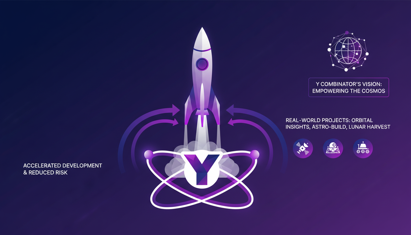 Modern illustration of Y Combinator boosting space projects, highlighting innovation and technological support.