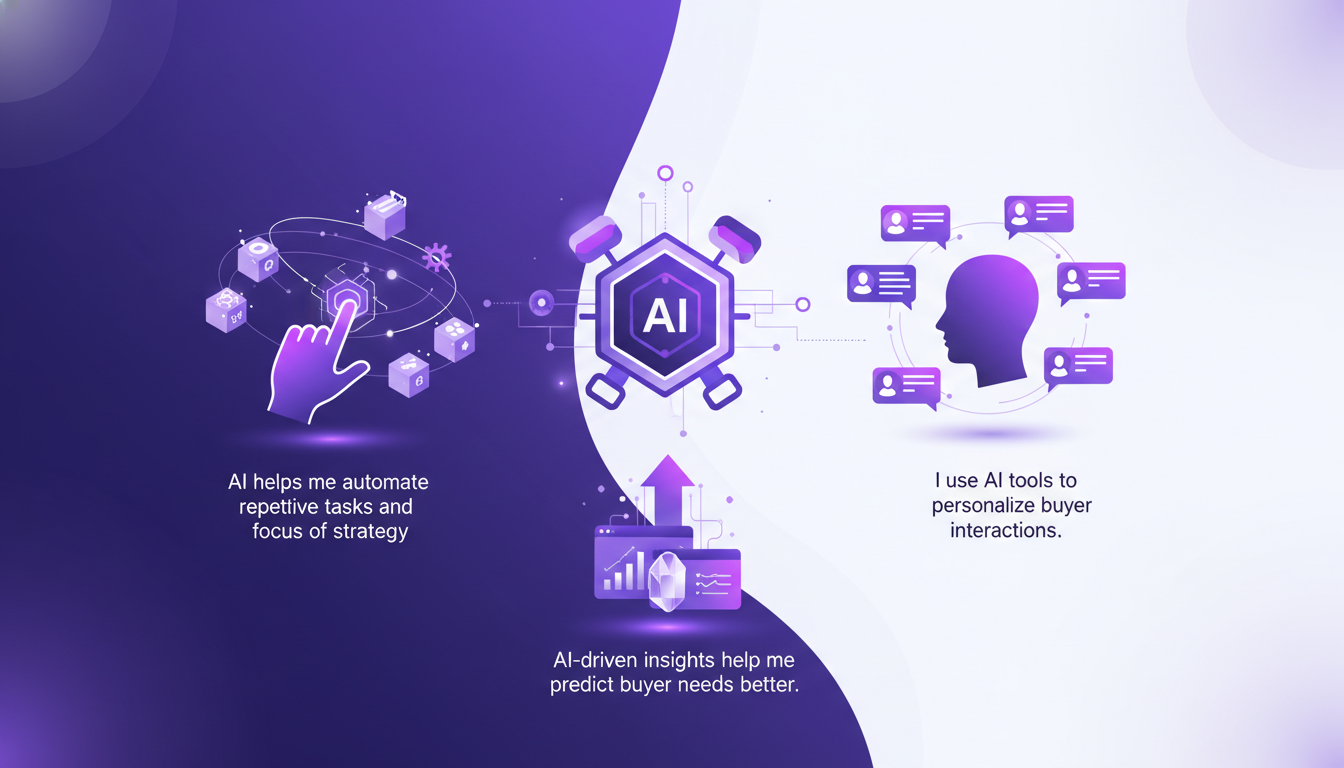 Modern illustration of effective sales tactics with AI, showcasing task automation and personalized buyer interactions.