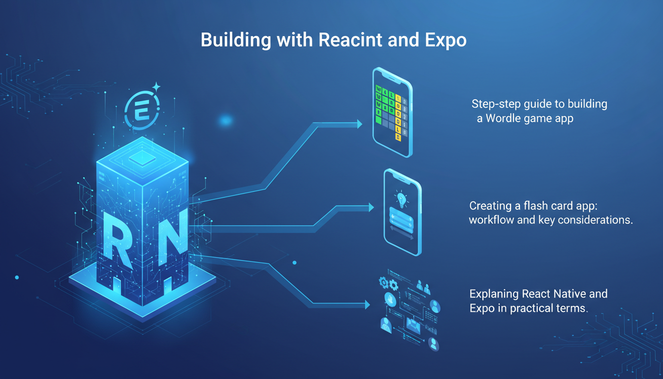 Modern illustration of building apps with React Native and Expo for a step-by-step guide.