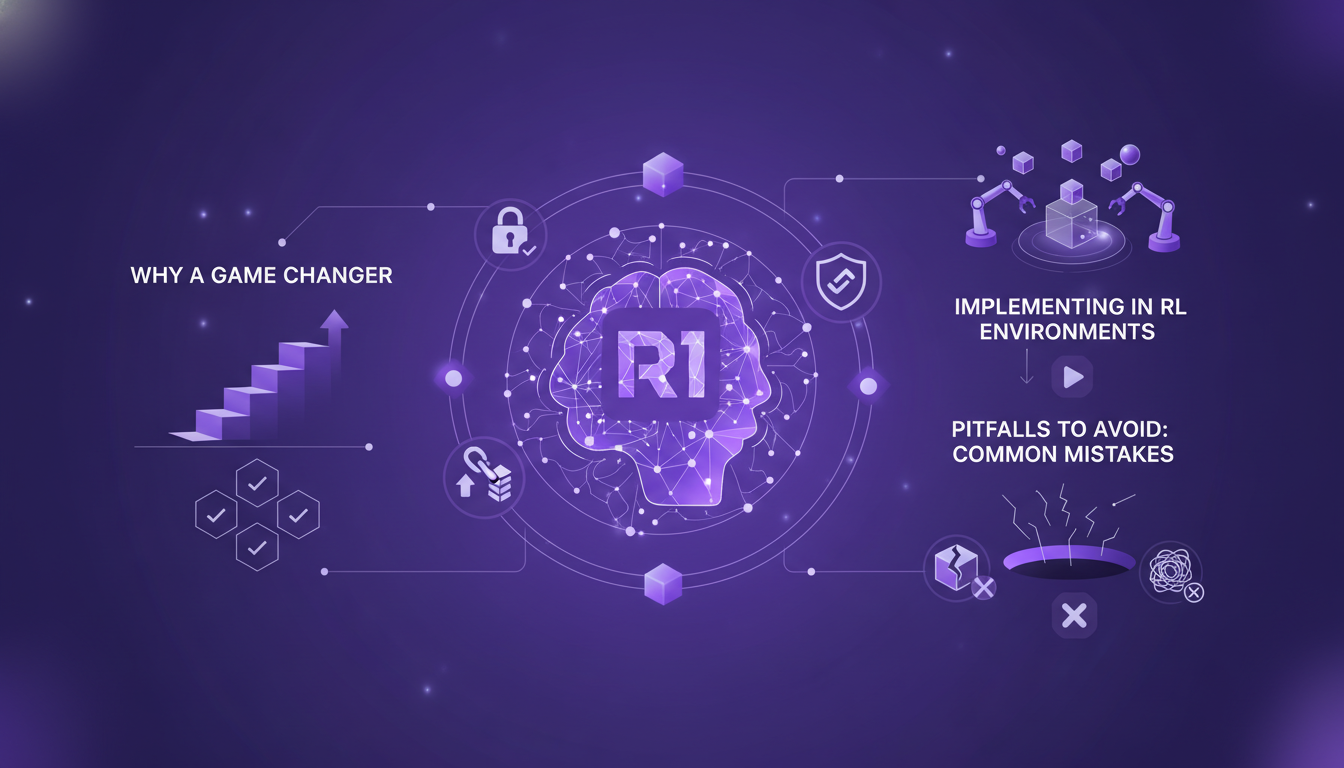Modern illustration of DeepSeek R1 with verifiable rewards, featuring geometric shapes and indigo-violet gradients, relevant to AI tech.