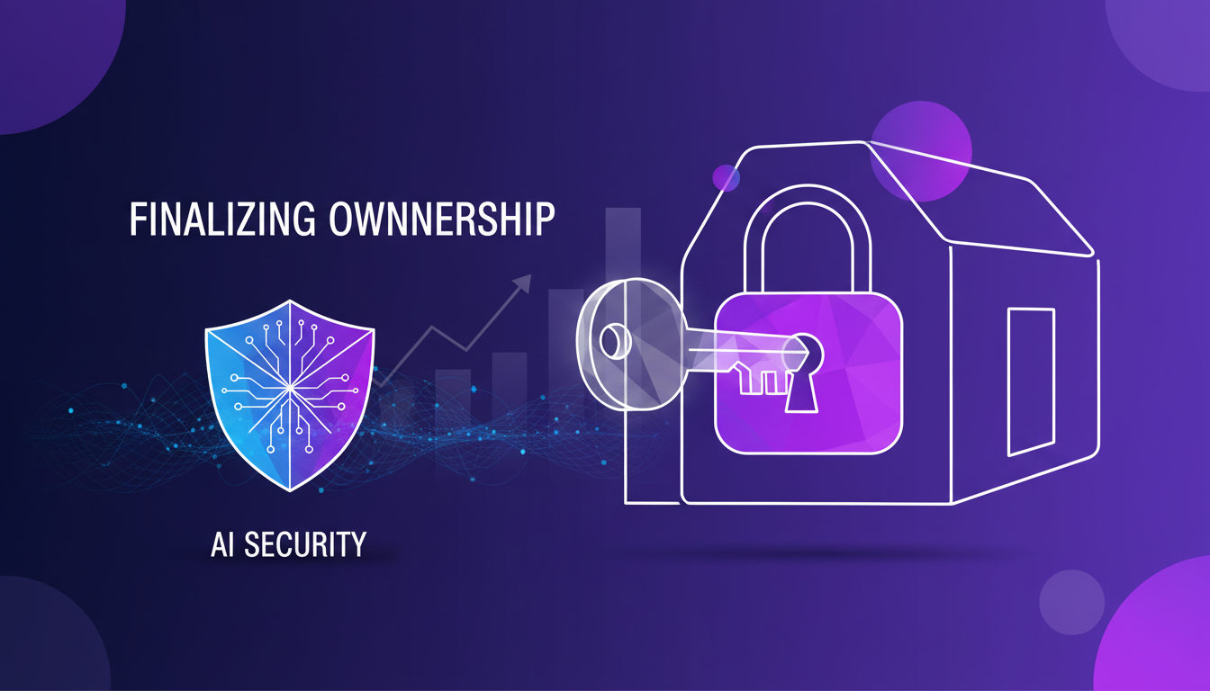 Modern illustration of finalized cafe ownership and security, featuring indigo and violet gradients, clean lines, geometric shapes.