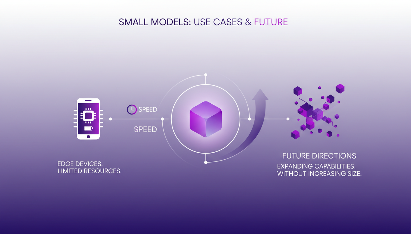 Illustration moderne de cas d'utilisation et futures directions pour petits modèles AI, idéale pour appareils à ressources limitées.