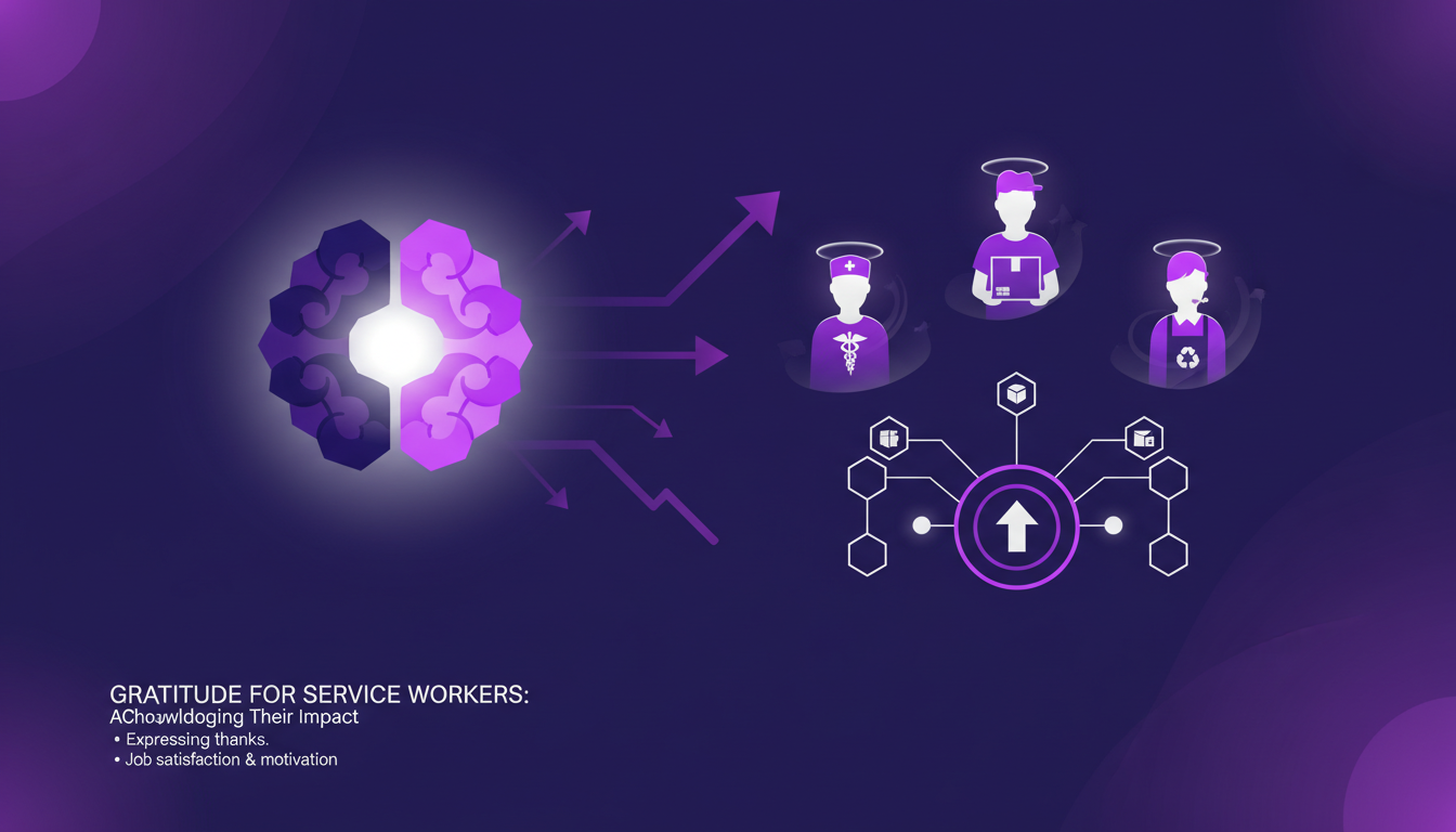 Modern illustration showing gratitude for service workers, highlighting their societal impact, minimalist style with geometric shapes.